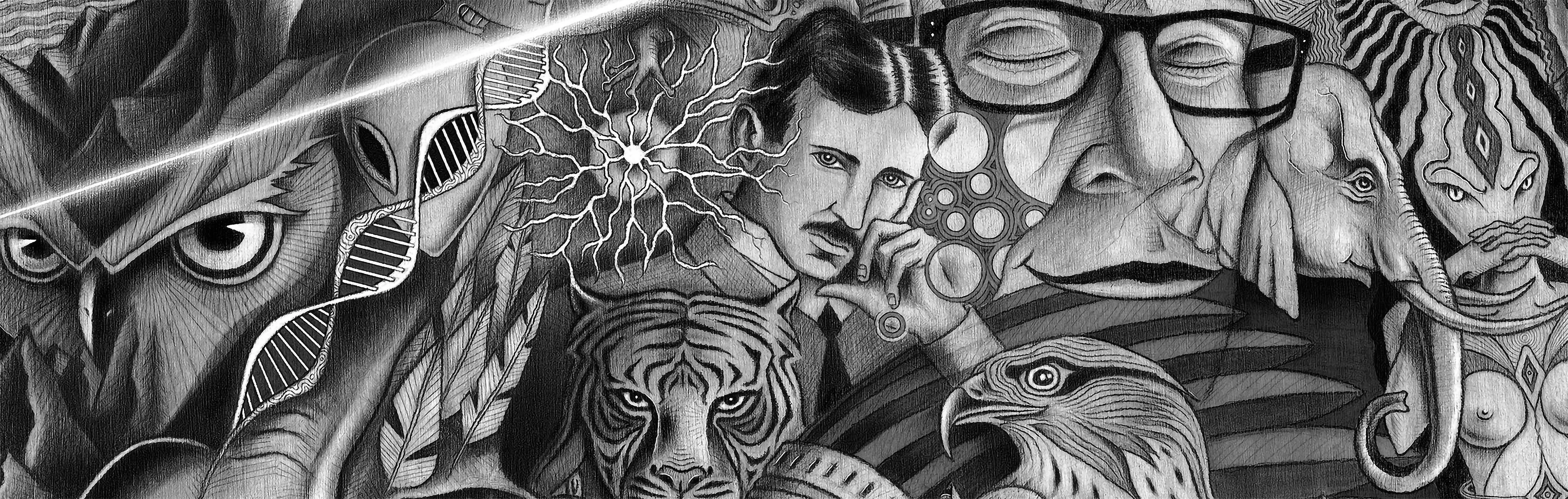 Collage of diverse imagery representing interests and beliefs